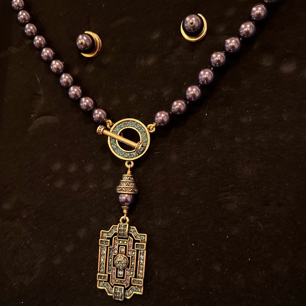 Heidi Daus Navy Pearl Locket Necklace & Earrings Set - NWT 💙✨ - Picture 7 of 11